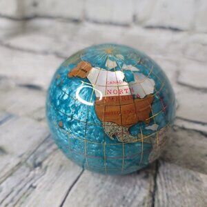 Globe Blue Mother of Pearl Swirl Ocean Paperweight 3" Vtg Alexander Kalifano